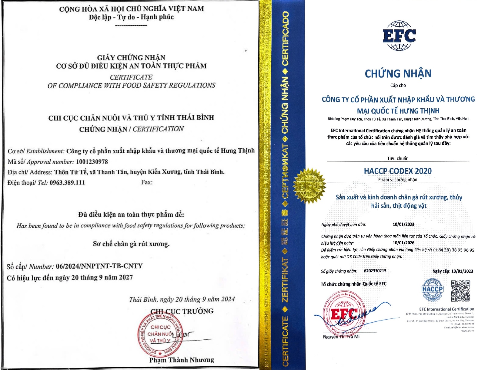 Food safety certification of Hung Thinh Foods